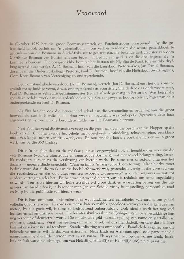 Die Bosmans van Suid Afrika 1707 - 1965