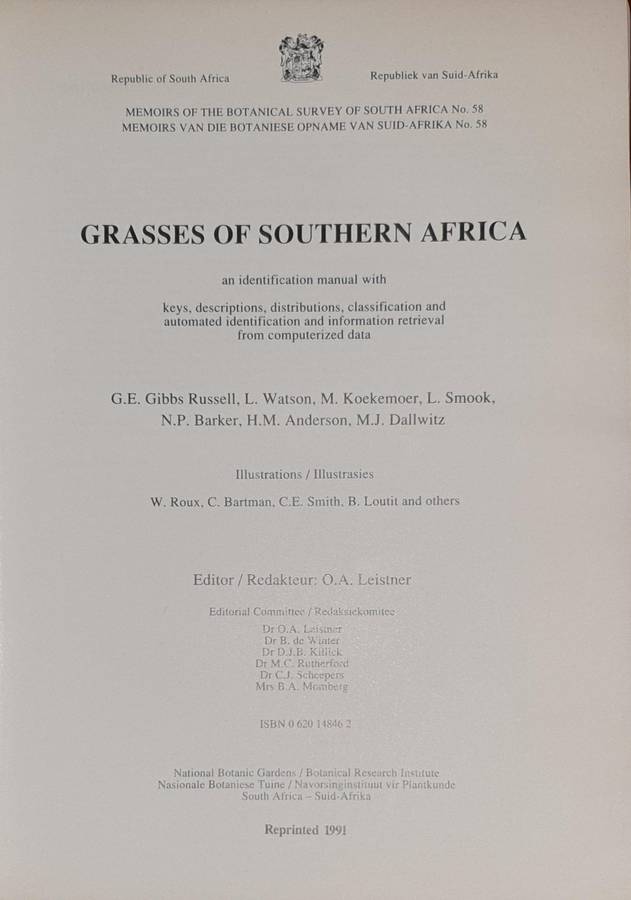 Grasses of Southern Africa - Ed. O.A. Leistner