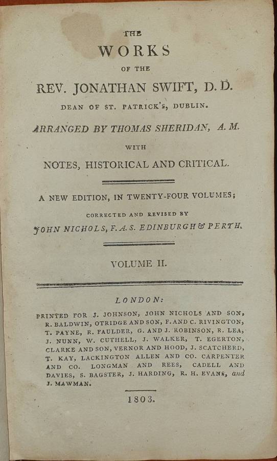 *1802 / 03 - The Works of Rev. Jonathan Swift (3 Volumes)