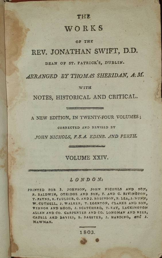 *1802 / 03 - The Works of Rev. Jonathan Swift (3 Volumes)