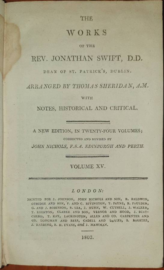 *1802 / 03 - The Works of Rev. Jonathan Swift (3 Volumes)