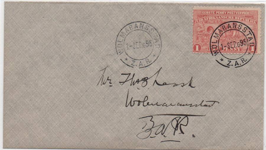 Very scarce ZAR ABW cover with Wolmaransstad cancellation in used-condition
