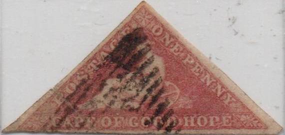 1855 COGH scarce deep rose red 1d Perkins Bacon Triangle in VFU-condition