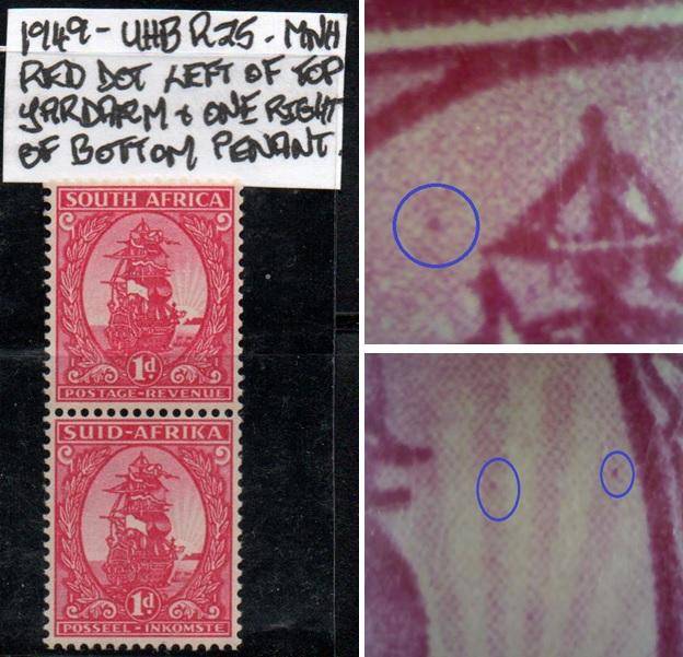 1949 Union Mono-coloured Coil 1d-pair with varieties in MNH-condition
