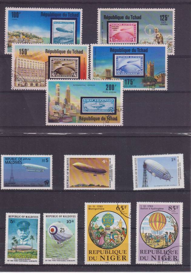 R15 SALE - COLLECTION OF THEMATIC STAMPS - AIRSHIPS, HOT AIR BALLOONS