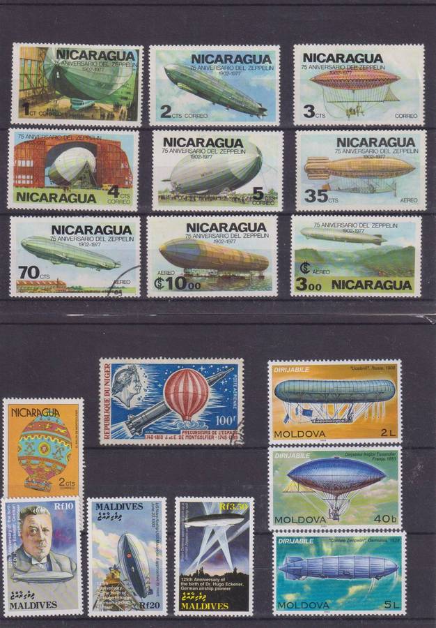 R15 SALE - COLLECTION OF THEMATIC STAMPS - AIRSHIPS, HOT AIR BALLOONS