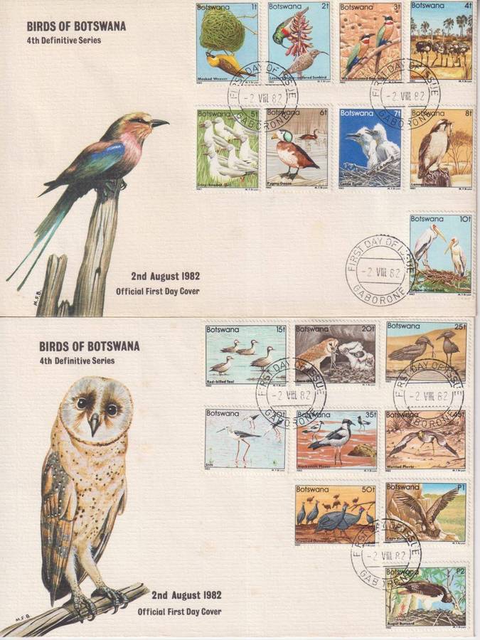 R12 SALE - BOTSWANA FDC'S - BIRDS DEFINITIVE SET