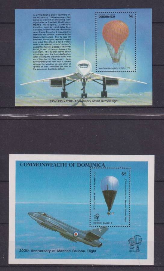 R12 SALE - 2 x MINISHEETS - AIRSHIPS, HOT AIR BALLOONS, AVIATION - DOMINICA