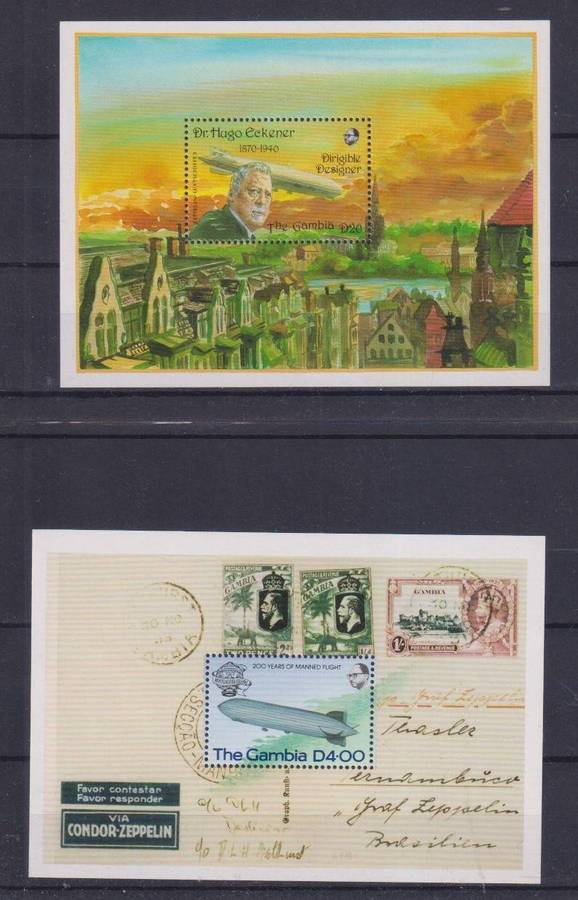 R12 SALE - 2 x MINISHEETS - AIRSHIPS, HOT AIR BALLOONS, AVIATION - THE GAMBIA