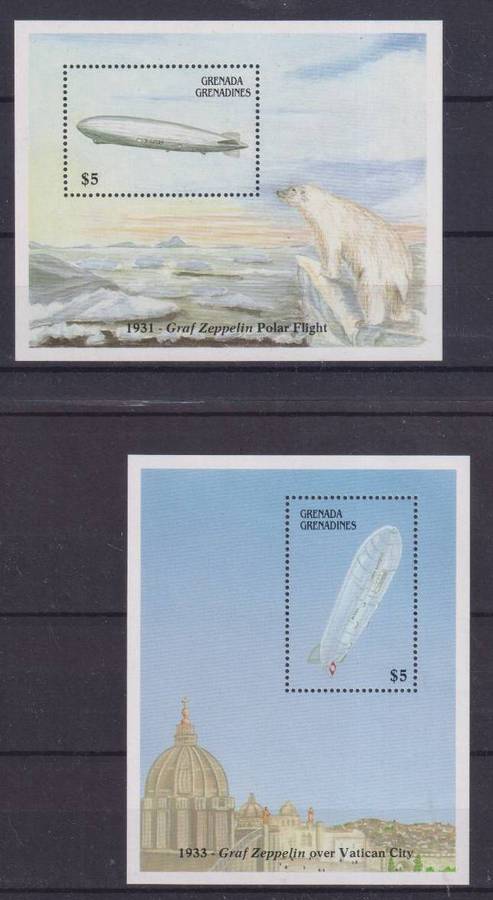 R12 SALE - 2 x MINISHEETS - AIRSHIPS, HOT AIR BALLOONS, AVIATION - GRENADA GRENADINES