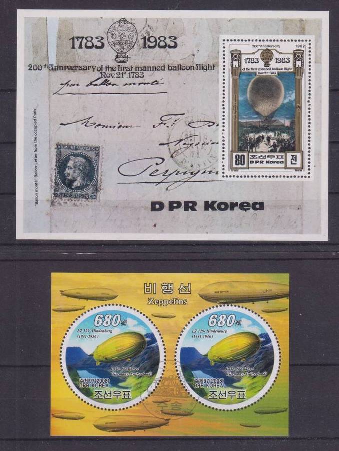 R12 SALE - 2 x MINISHEETS - AIRSHIPS, HOT AIR BALLOONS, AVIATION - KOREA