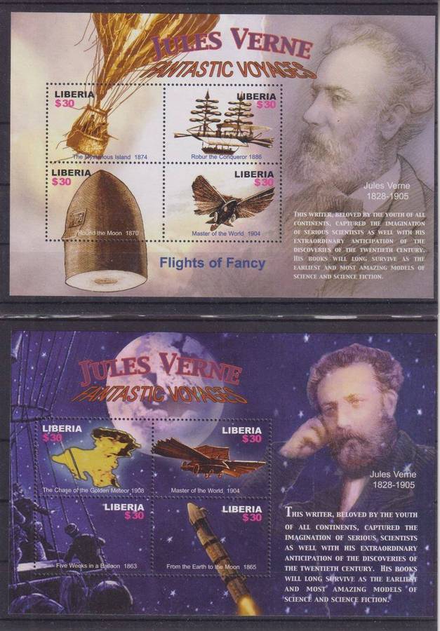 R15 SALE - 3 x MINISHEETS - AIRSHIPS, HOT AIR BALLOONS, AVIATION, JULES VERNE - LIBERIA