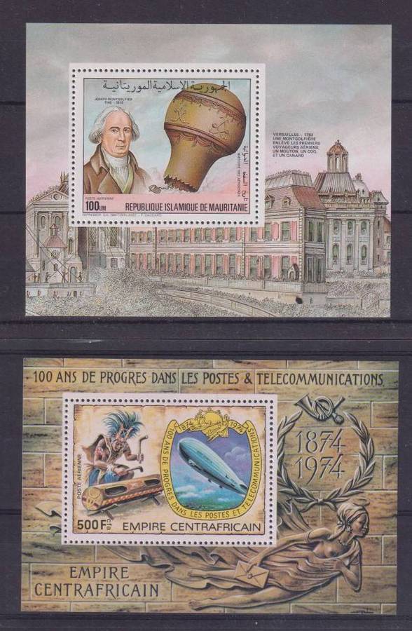 R12 SALE - 2 x MINISHEETS - AIRSHIPS, HOT AIR BALLOONS, AVIATION