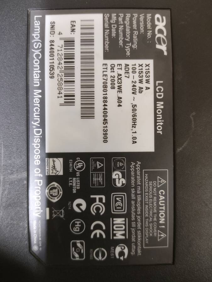 Acer X153W Monitor
