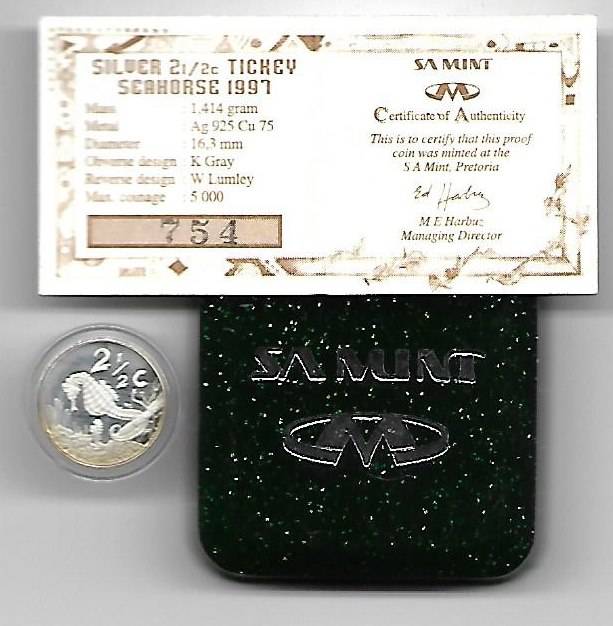R1 AUCTION - 1997 2 1/2C PROOF SILVER TICKEY - SEAHORSE