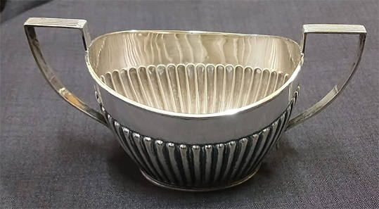 Antique Silver Plated Twin Handled Gadrooned Sugar Bowl - EPNS JD&S 7727 2 Hard Soldered