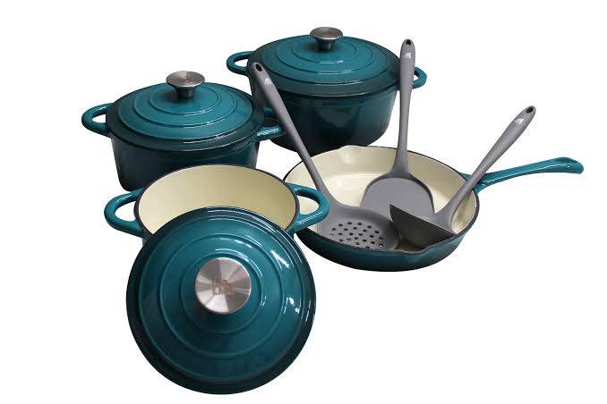 7pcs Turquoise Authentic Cast Iron Cookware Set