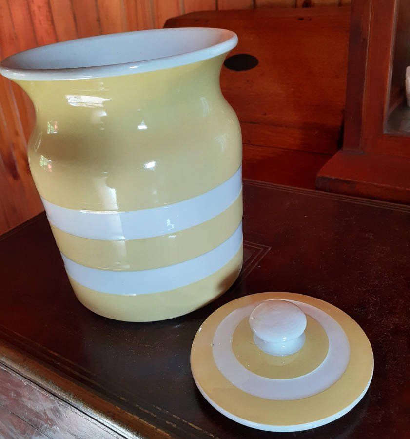 T G Green Cornishware Yellow and White  Jar AND Susie Cooper Jug