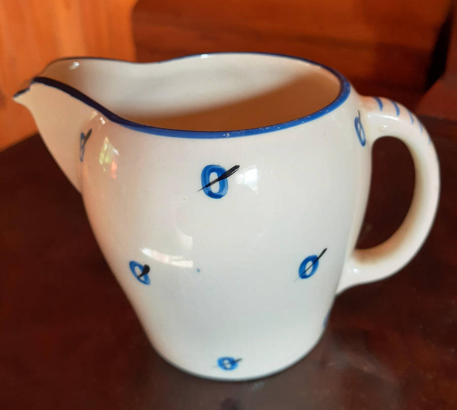 T G Green Cornishware Yellow and White  Jar AND Susie Cooper Jug