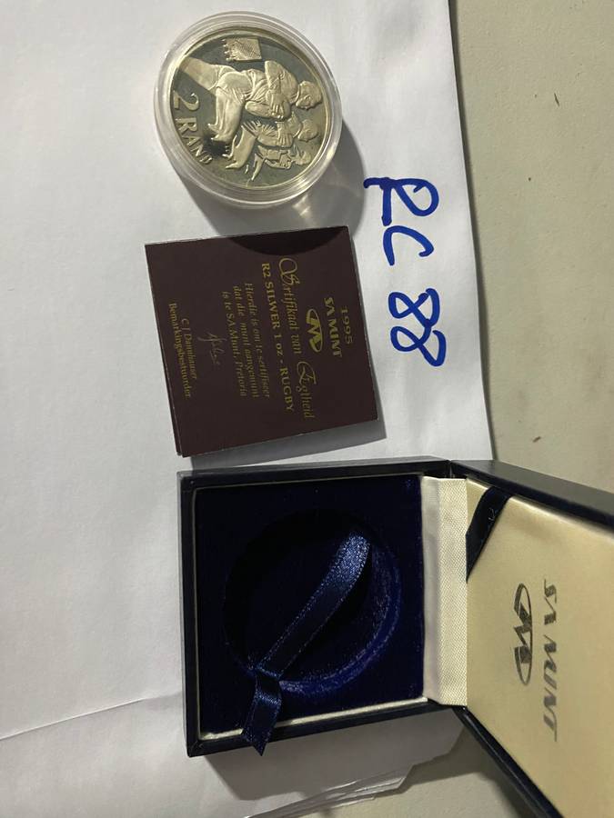 1995 SA Silver Proof R2 World Cup RUGBY with Certificate not to be missed