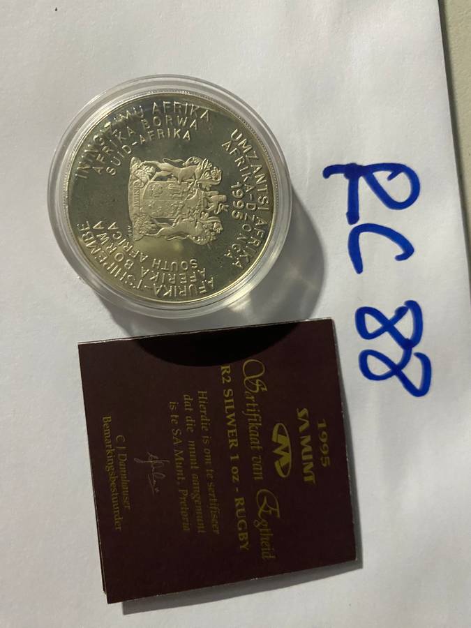 1995 SA Silver Proof R2 World Cup RUGBY with Certificate not to be missed