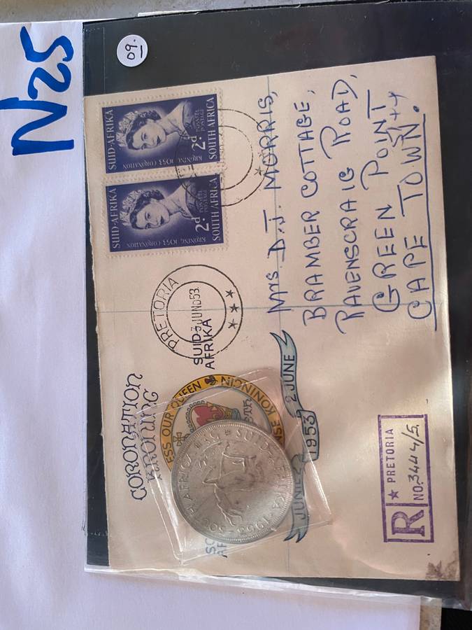 1953 Coronation celebration envelope with stamps PLUS 1953 Silver 5 Shillings