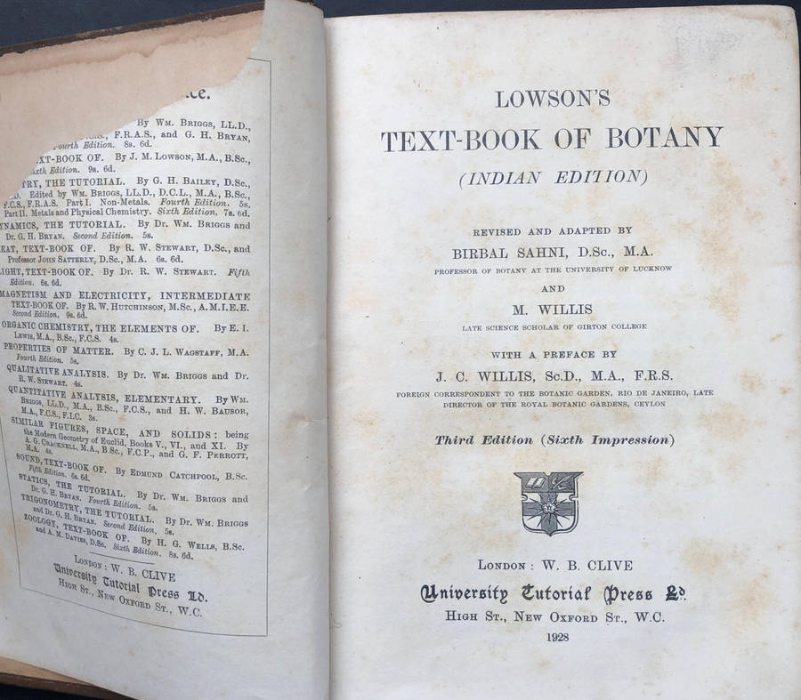 Lowson's Text-Book of Botany ( Indian Edition) 1928 by Birbal Sahni and M Willis 644 Pages