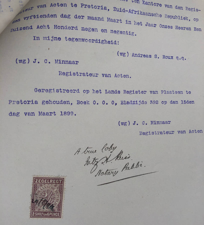 STAMP ZUID AFRIKAANSCHE REPUBLIEK ZEGELREGT 1899 TWO SHILLINGS AND SIXPENCE ON DUTCH DOCUMENT