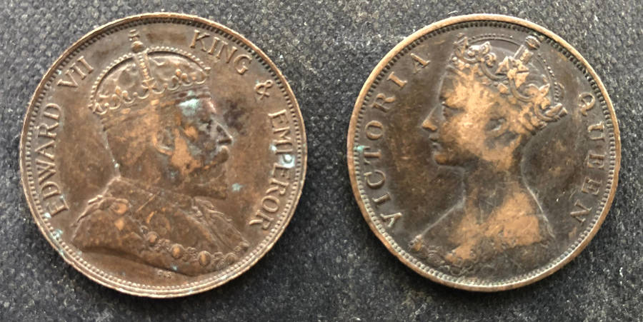 HONG KONG 1877 1902 One Cent Collection of 2 Coins