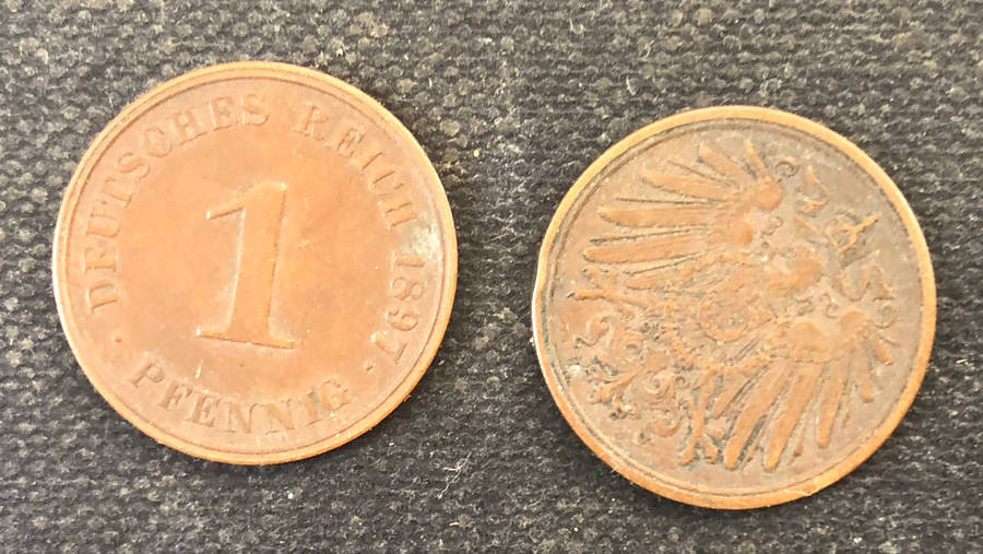 GERMANY 1892 AND 1897 ONE PFENNIG BOTH J VARIATION LOW MINTAGE