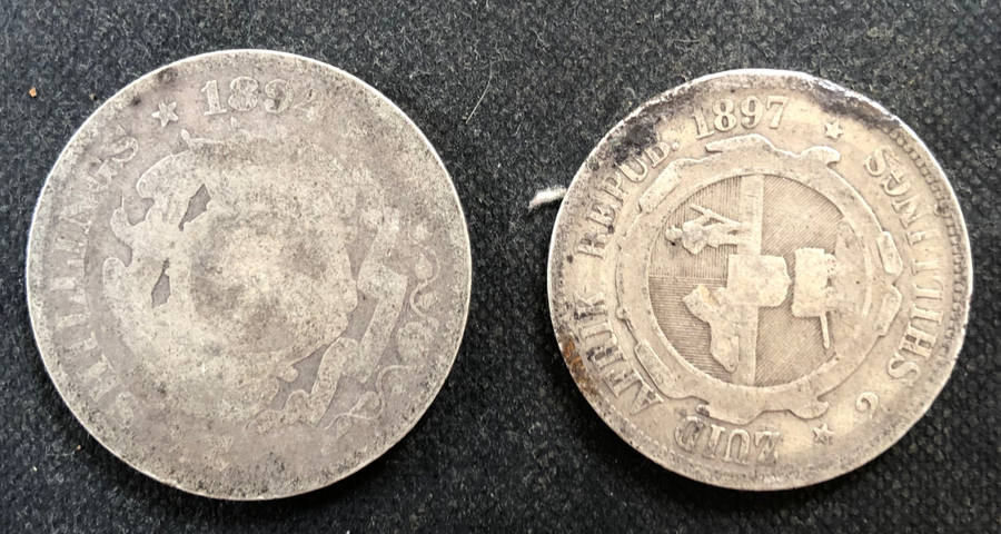 KRUGER ZAR SILVER TWO SHILLINGS AND SIXPENCE 1894 AND TWO SHILLINGS 1897 COINS COLLECTION