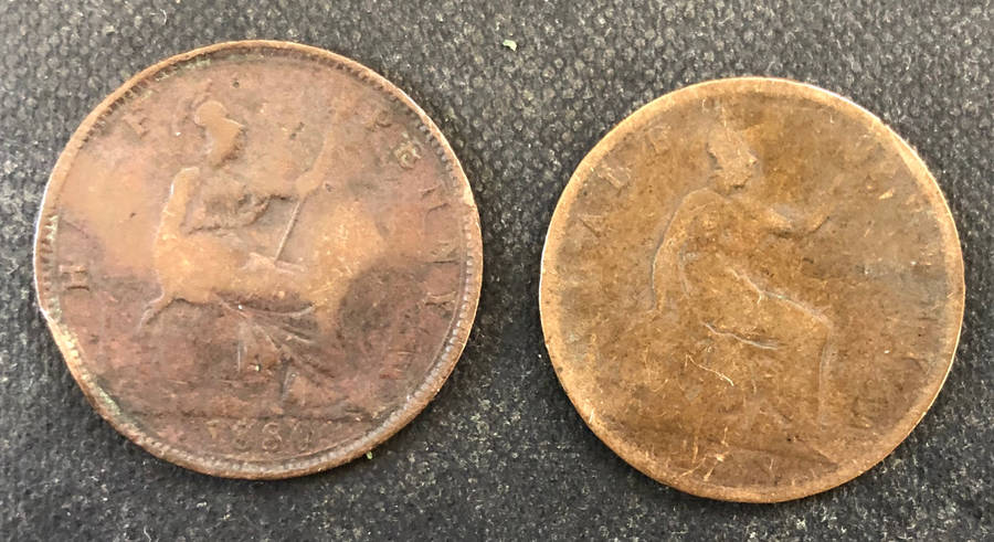 HALF PENNY 1880 AND 1888 BRITISH QUEEN VICTORIA