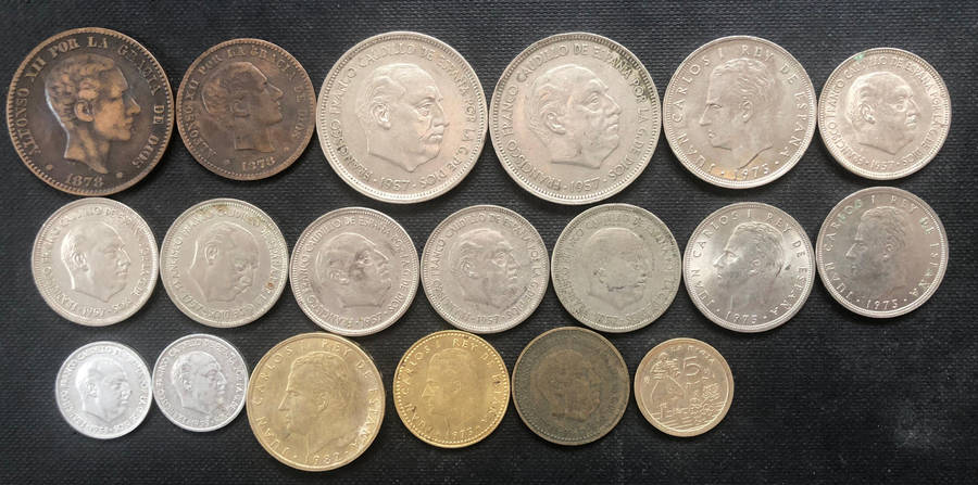 Spain 1878 1947 1957 1959 1975 1982 1996 Various Denominations 19 Coins