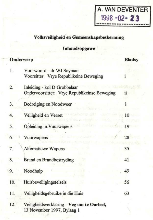 Mobiliseer vir Veiligheid ----     Vrye Republikeinse Bewegig