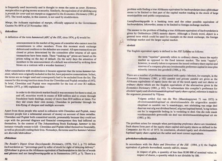 Terms of the Johannesburg Stock Exchange  - Terme van Die Johannesburgse Effektebeurs