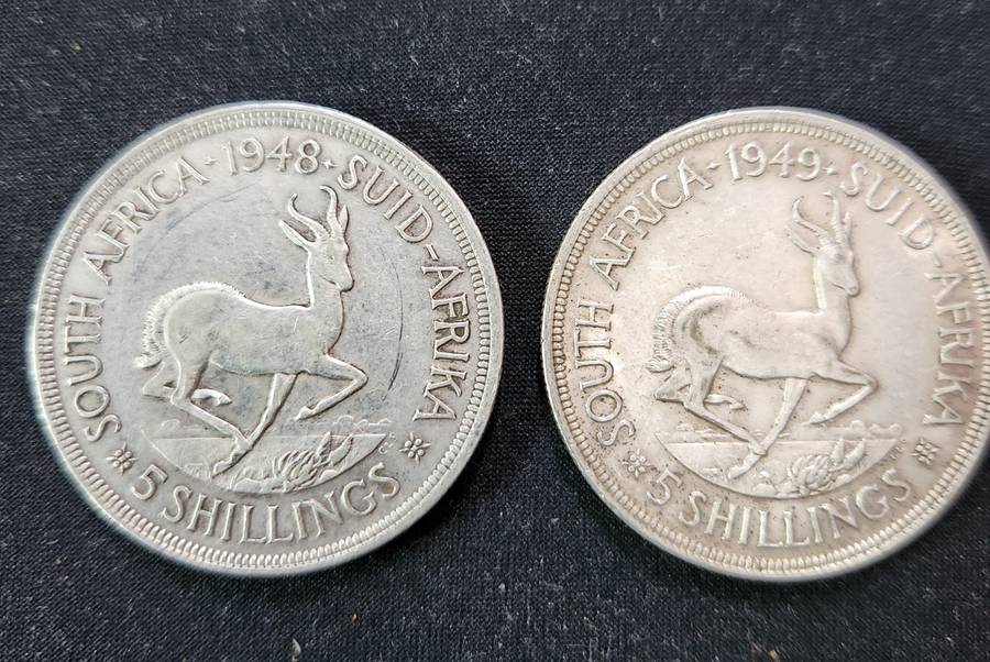 Rare 1948 & 1949 5 Shillings SA Coins
