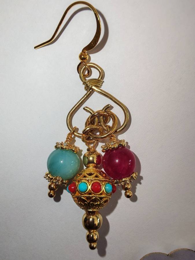 Solid brass heart triple drop earrings . E175