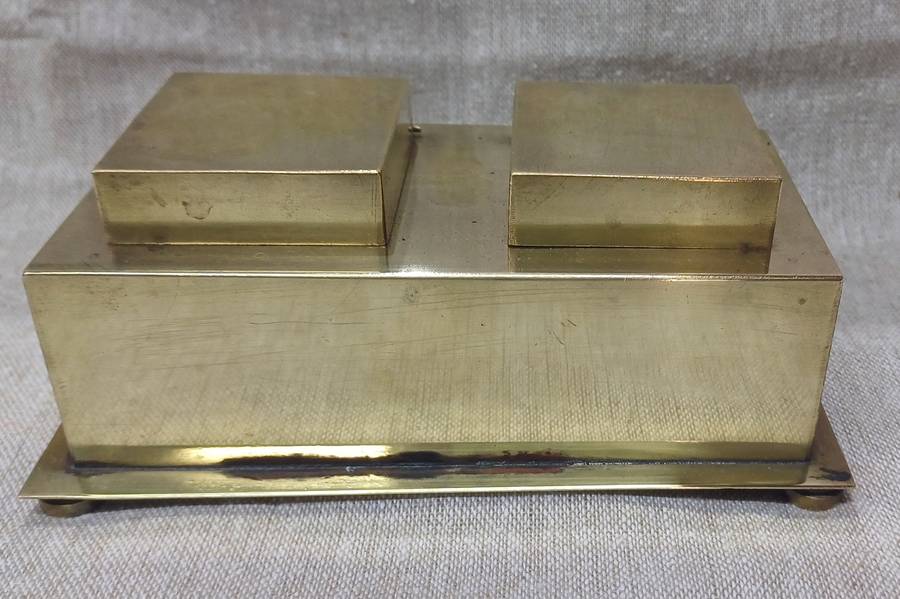 Vintage Double Square Brass Inkstand Inkwell 1930's