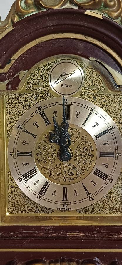 Vintage German SCHMID 8 Day Windup Grandfather Clock With Swinging Pendulum (1960's)