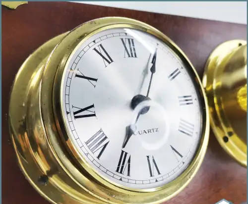 Brass and Wood Gauge Style Clock and Barometer Wall Plaque!!! 38cm Wide!!!