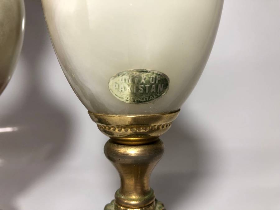 PAIR OF VINTAGE METAL AND ONYX LAMPS