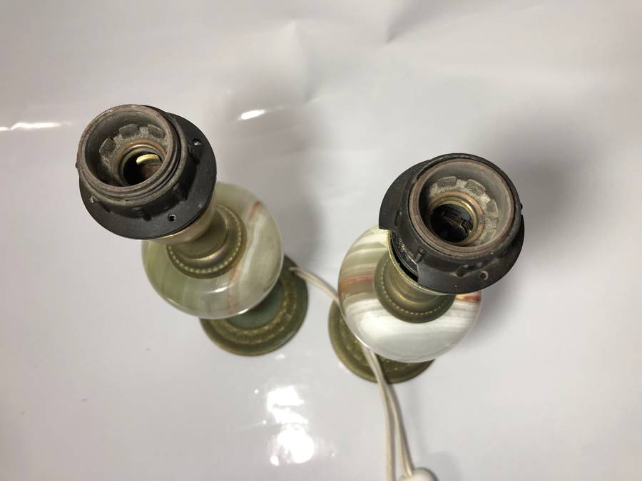 PAIR OF VINTAGE METAL AND ONYX LAMPS