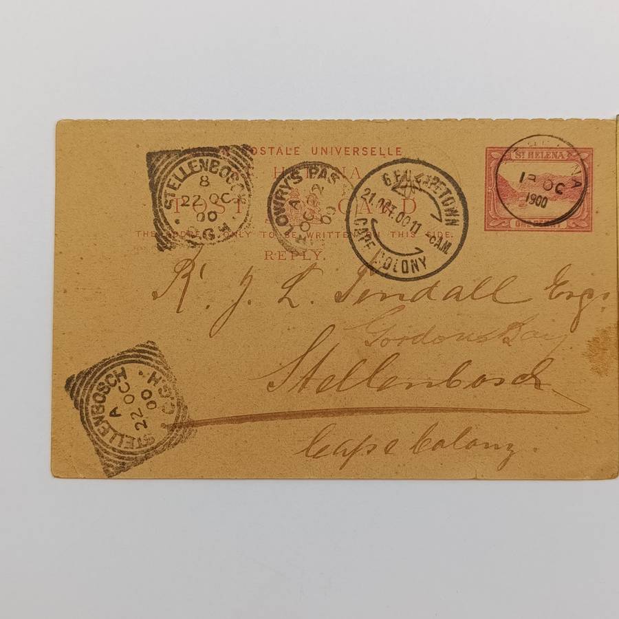 Pow Boer War postcard October 1900 from Deadwood Camp St Helena to Stellenbosch