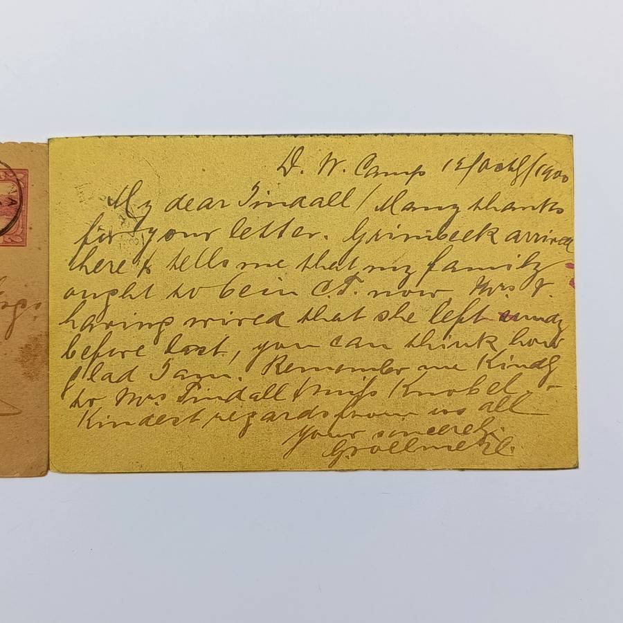 Pow Boer War postcard October 1900 from Deadwood Camp St Helena to Stellenbosch