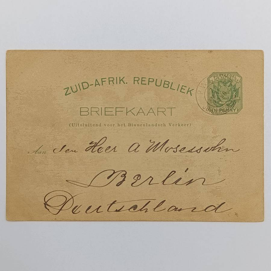 Postal History ZAR Briefkaart from Johannesburg South Africa to Berlin Germany