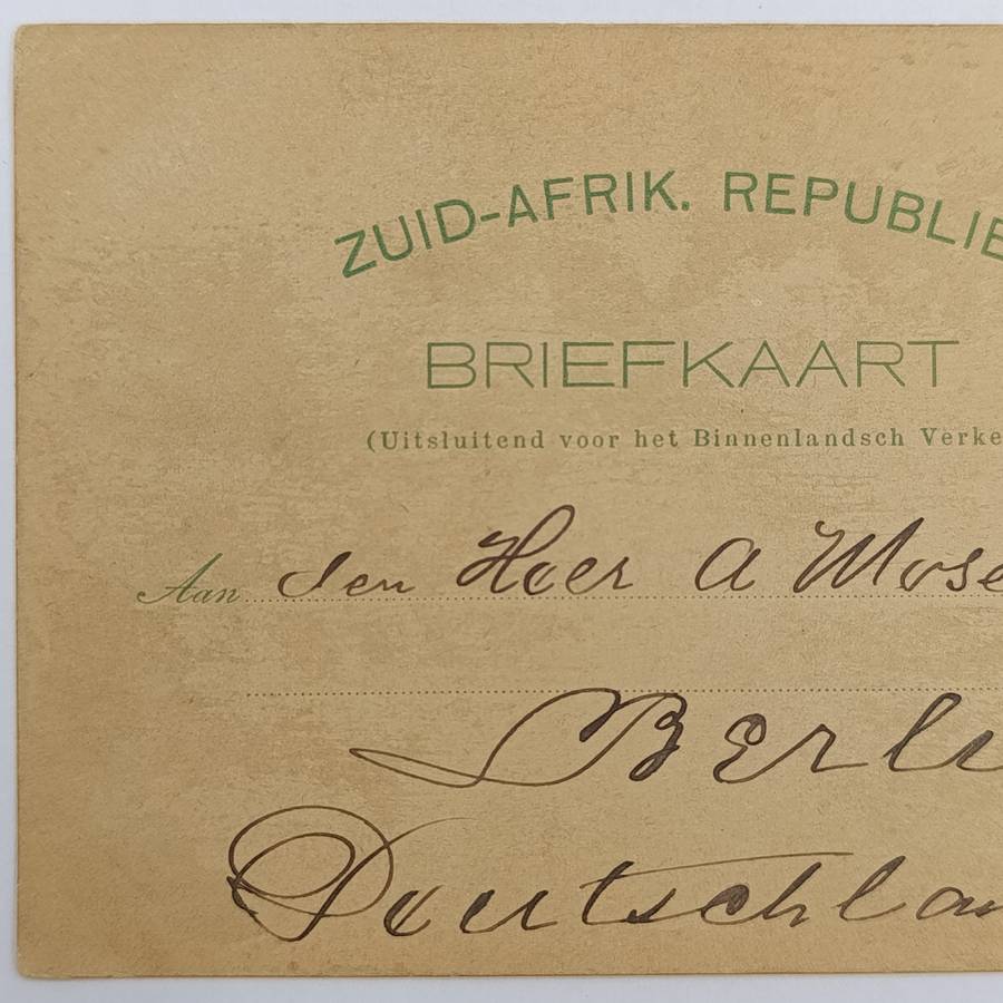 Postal History ZAR Briefkaart from Johannesburg South Africa to Berlin Germany