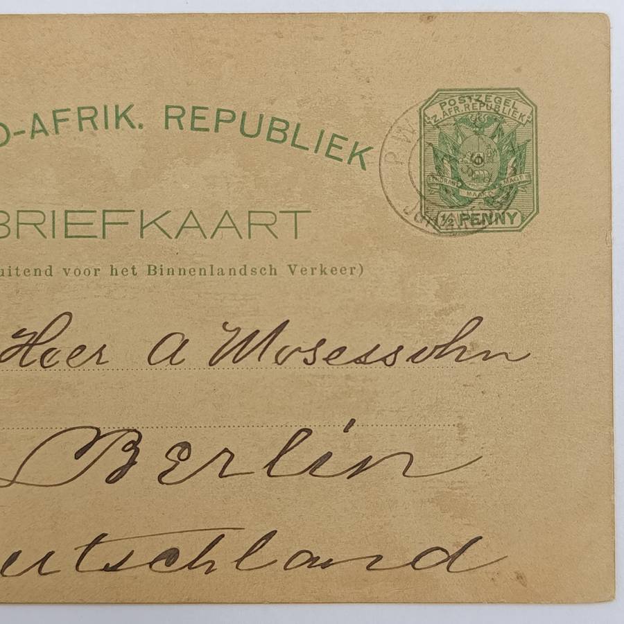 Postal History ZAR Briefkaart from Johannesburg South Africa to Berlin Germany