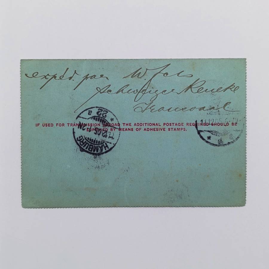 Letter card from Schweizen Reneke (Transvaal) to Hamburg Germany 16 Nov 1905 with 1d Transvaal stamp