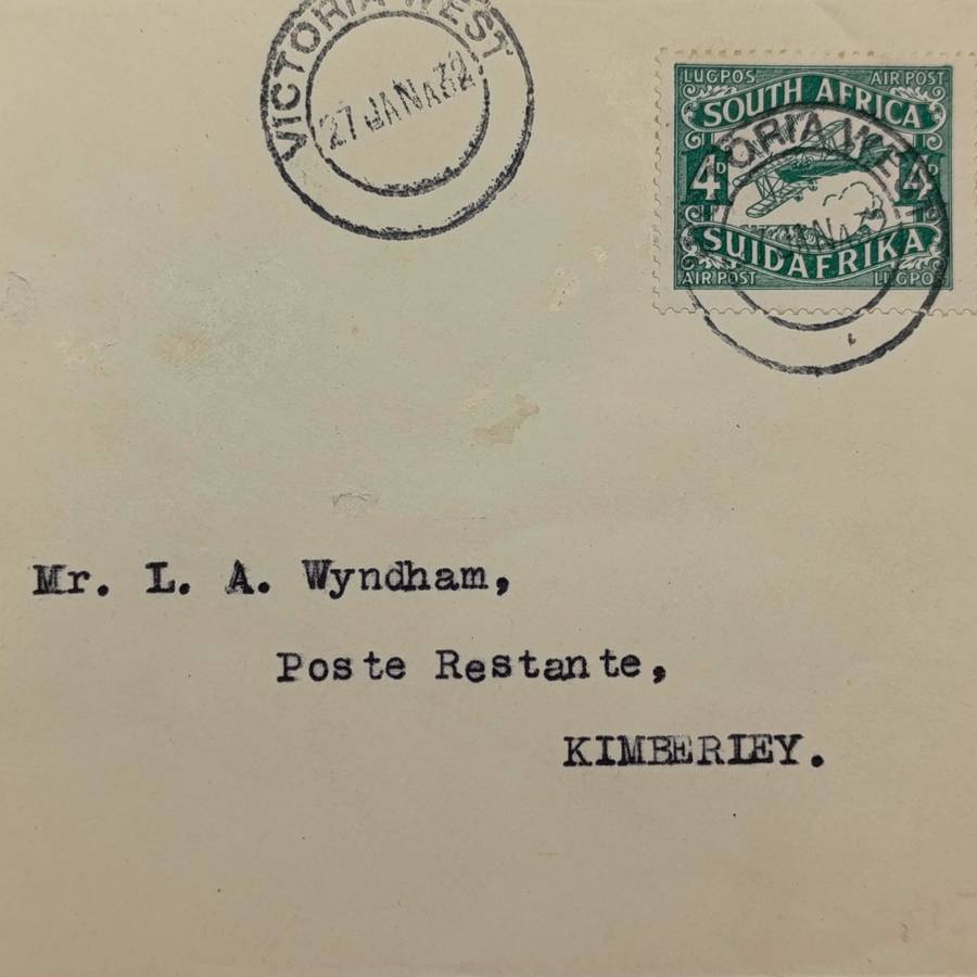 Airmail cover Victoria-West to Kimberley with Victoria West 27 - Jan 1932 cancellation