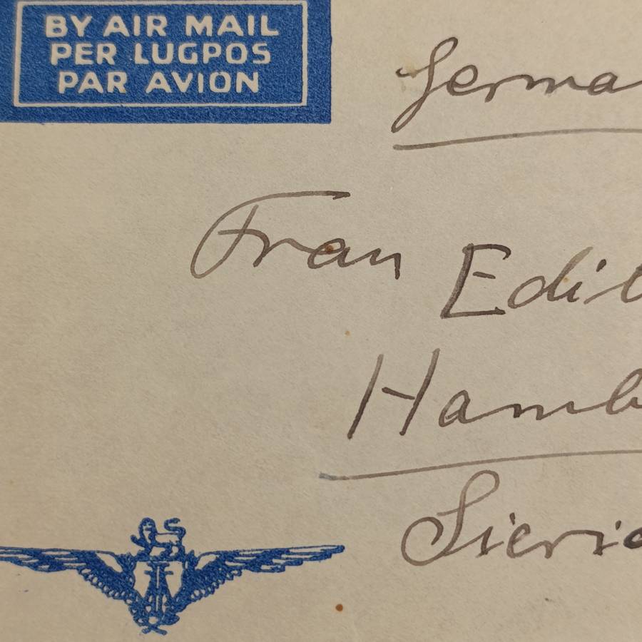 Air mail cover from Cape Town South Africa to Hamburg Germany 26 February 1935